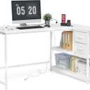 L-Shaped Desk with Drawers - 55 in Reversible White Office Desk for Home Office, Computer Desk with Storage for Bedroom, L-Shaped Computer Desk with USB Ports and Bookshelf
