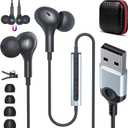USB Headset with Microphone for PC 7.5 Ft Cable, USB A Headphones for Computer, Wired USB-A Earbuds with Mute in-Line Stereo Noise Isolating Call Cord Laptop Earphones for Dell Surface Switch, Black