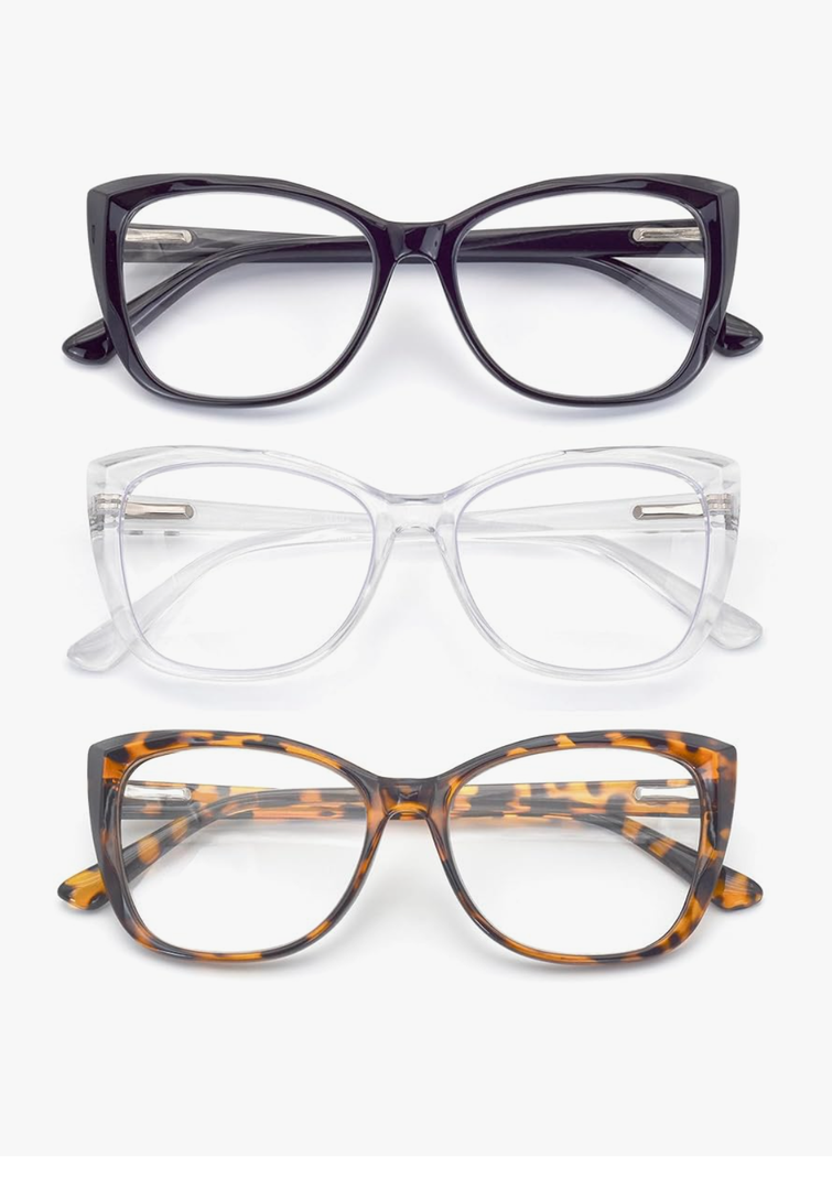 3-Pack Reading Glasses for Women，Oprah Style Frame Spring Hinge Clear Lens Readers Glasses