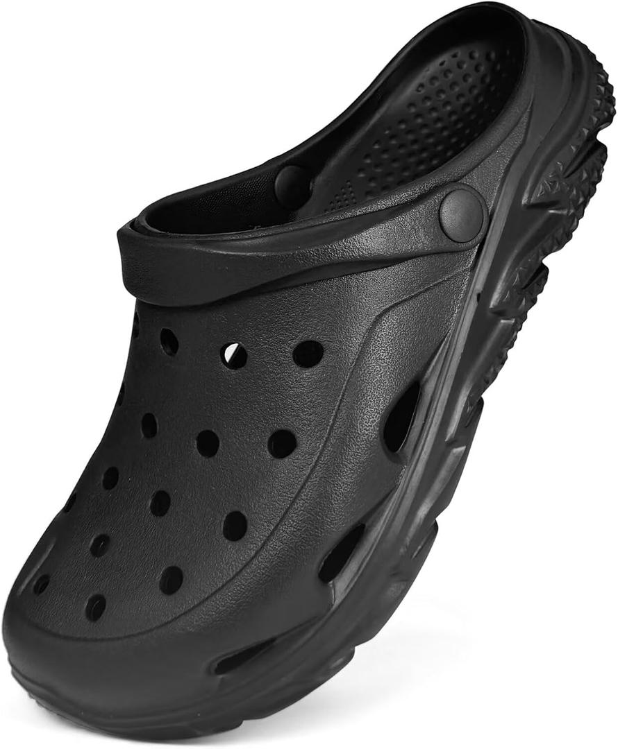 Mens Womens Garden Clogs Shoes with Arch Support, Unisex Adult Classic Slip On Slides Sandals Outdoor Beach Pool Slipper (10 Women/8 Men, Black)