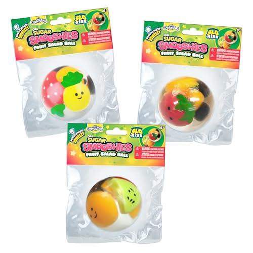 ORB Curiosities Fruit Salad Sugar Smooshies Slow Rise Sugar Balls 3 Pack - Squishy, Stretchy, Fruit Filled Stress Ball Squishies for Play and Stress Relief - Sugar Ball Fidget Toys for Kids and Adults