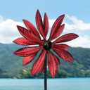Wind Spinners Outdoor Metal, Double-Sided 360 Kinetic Wind Spinner with Stake, Metal Garden Yard Windmill Decor (13.4" Dia, 57" H) (Red Leaf)