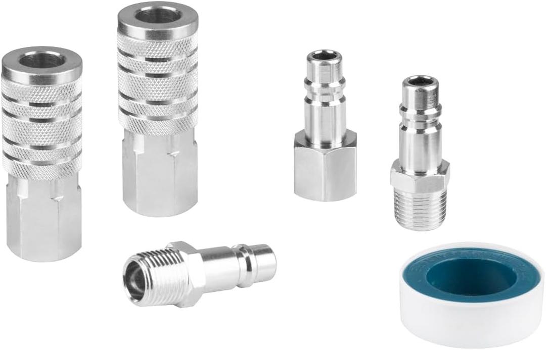 SANFU 1/2" Air Hose Fittings, I/M High Flow 1/2" FNPT Air Coupler 2PCS, 3-Piece 1/2" Plug, Air Compressor Accessories Quick Connect Fittings 300PSI, Teflon Tape