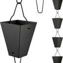 TE DEUM Square Link Rain Chain, 8.5 Feet Length, 3.7inch Big Size Cup, Black Powder Coated, Functional and Decorative Replacement for Gutter Downspouts, V Gutter Clip Included, Black