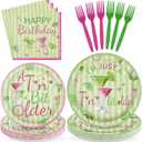 96Pcs A Tiny Bit Older Birthday Decorations Martini Plates and Napkins Tableware Sets Green Pink Martini Bar Decorations for Women Bachelorette Happy Birthday Supplies Serves 24