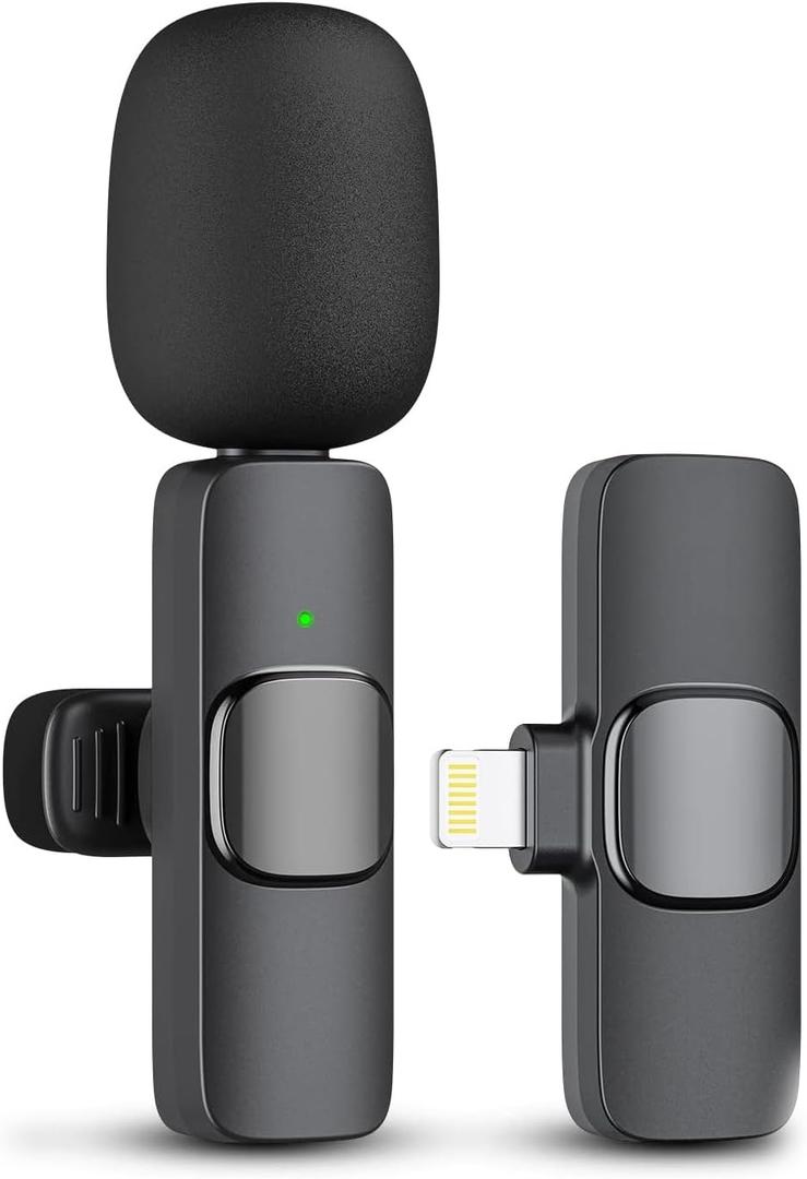 Professional Wireless Lavalier Microphone for iPhone iPad (14 and Below), Cordless Omnidirectional Clip Mic, Plug-Play Microphone for Interview Video Podcast Vlog YouTube (Black.)