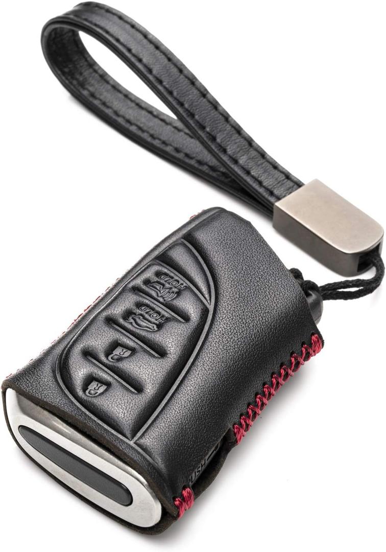 Vitodeco Genuine Leather Smart Key Fob Case Compatible with Lexus RX, Lexus ES, Lexus UX, Lexus NX, Lexus GX, Lexus LX, Lexus TX (4-Button, Black/Red)