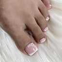 2 x French Tip Press on Toenails Square Fake Toenails Glossy Glue on Toenails White Nail Tip Short Acrylic False Toes Nails with 5D Flower Designs Artificial Beach Full Cover Toenail for Women Girls 24Pcs (FT1)