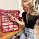 INTERTOOL Small Parts Organizer for Hardware & Screws | 18 Removable Bins with Dividers | Wall Mount or Desktop Craft & Lego Storage Cabinet | 19” x 15” x 7” BX08-4019