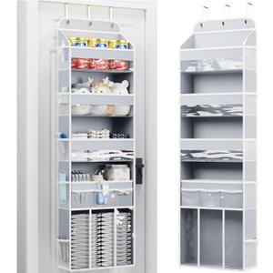 OneDream Over the Door Organizer for Nursery, 5-Tier Baby Clothes Organizer with Removable Storage Caddy, Hanging Behind Door Storage with Clear Pockets and Side Mesh Compartments, Grey