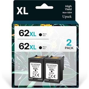 Remanufacture 62XL Black Ink Cartridge Replacement for HP Ink 62 XL with HP Envy 5660 7640 5540 5640 5541 5643 7643 7645 (2-Pack Black)