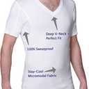 Sweatproof Undershirt for Men, V-Neck, White, Sweat Pads (Small)