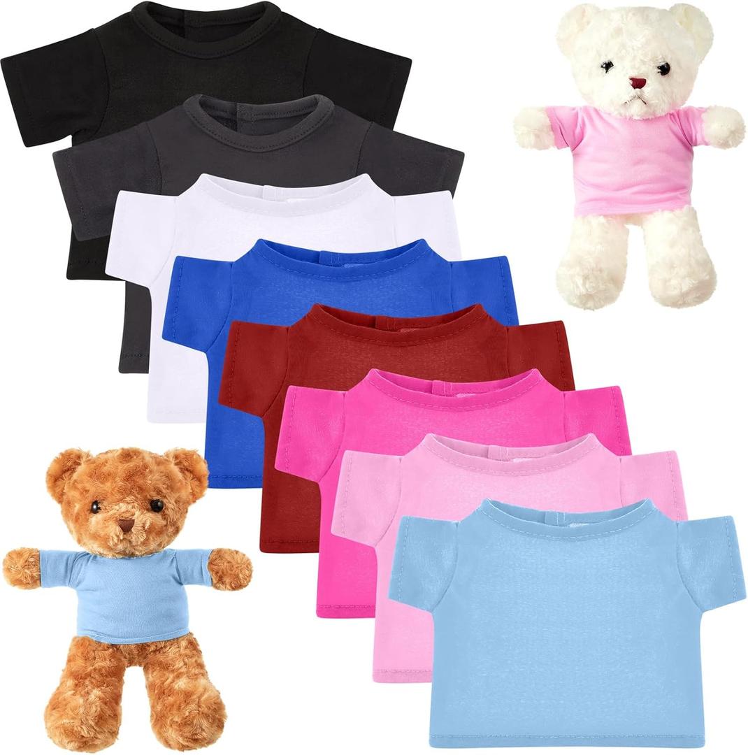 Jecery 8 Pcs Colorful Bear Clothes Tee Shirt Fit 14-18 Inches Bears Sublimation Stuffed Cute Tiny DIY Make Your Own Plush Doll(Dark)