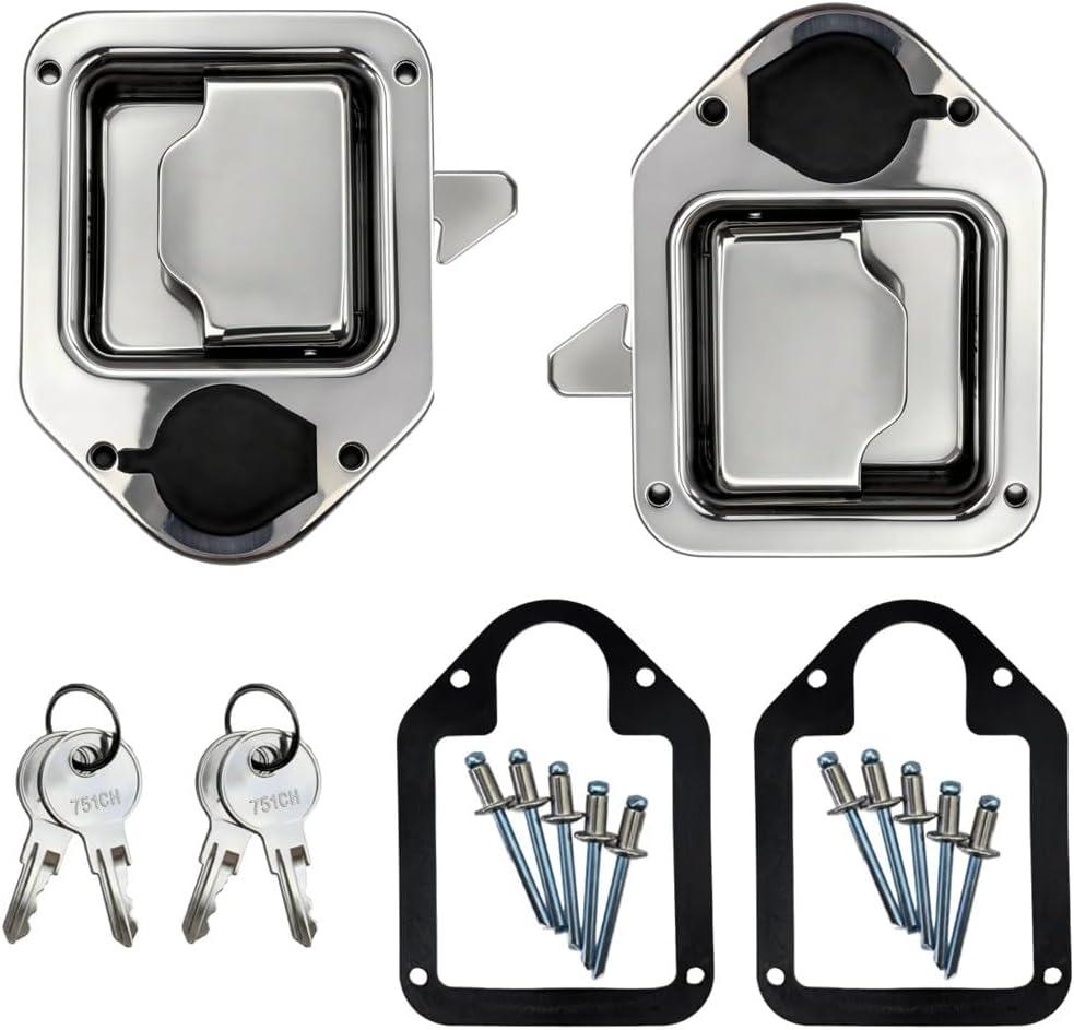 Tool Box Latch Replacement 2 Pack, 304 Stainless Steel Paddle Latch Lock with Keys, Truck Tool Box Locks for RV Trailer UTV ATV, 4-3/8" x 3-1/4"