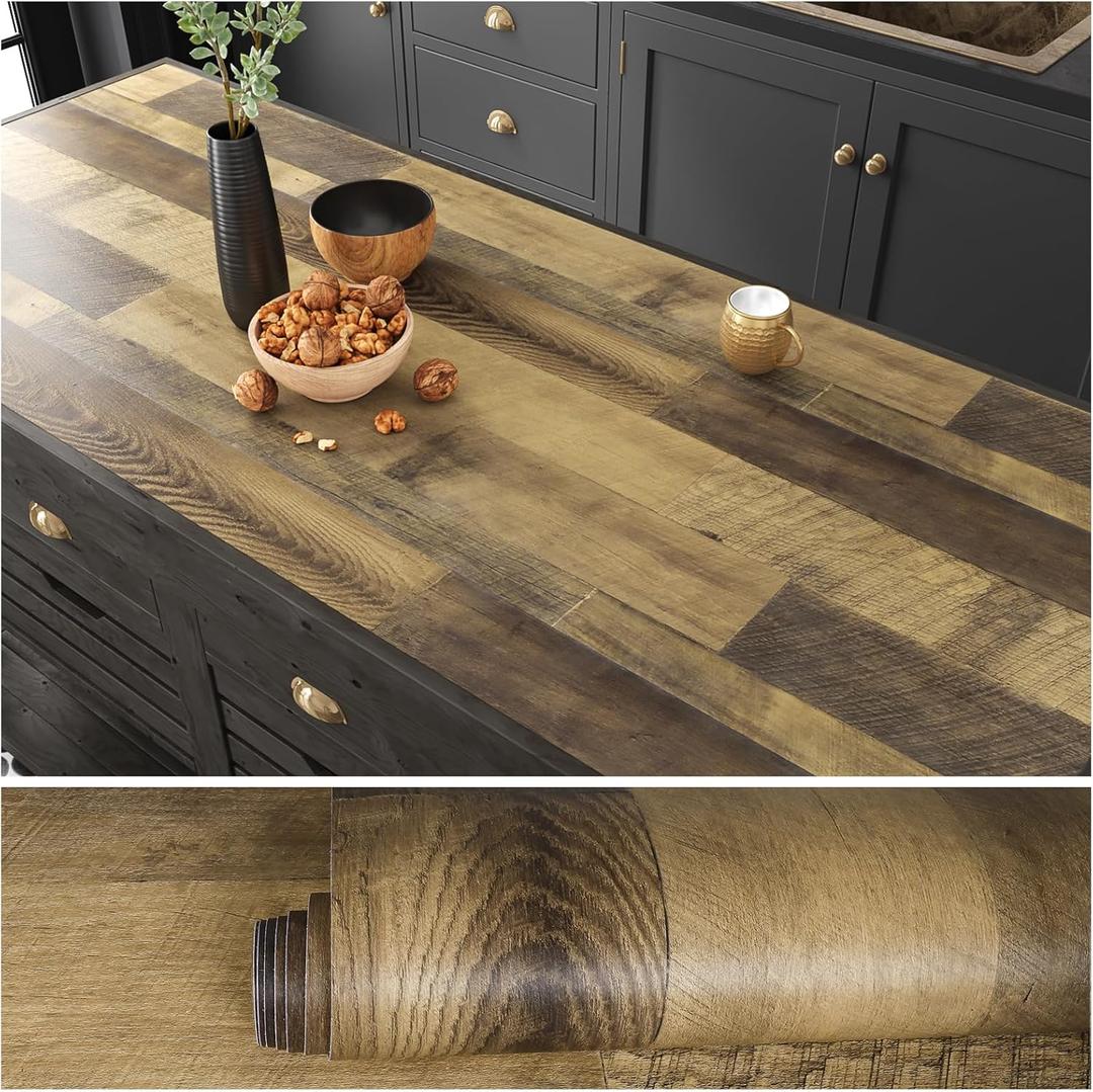 VEELIKE Wood Contact Paper Peel and Stick Countertops for Kitchen Butcher Block Countertop Contact Paper Waterproof Wood Wallpaper 15.7''x118'' Self Adhesive Wood Grain Vinyl Wrap for Wall Table Floor