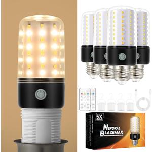 Neporal BlazeMax Battery Operated Light Bulb Bright, Rechargeable Light Bulbs with Remote and Time for Lamp and Sconce, Socket USB Rechargeable, Wide Dimming Range Battery Powered Light Bulb Home