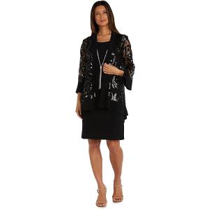 R&M Richards Women's Glitter Jacket Dress
 (Small, Black)