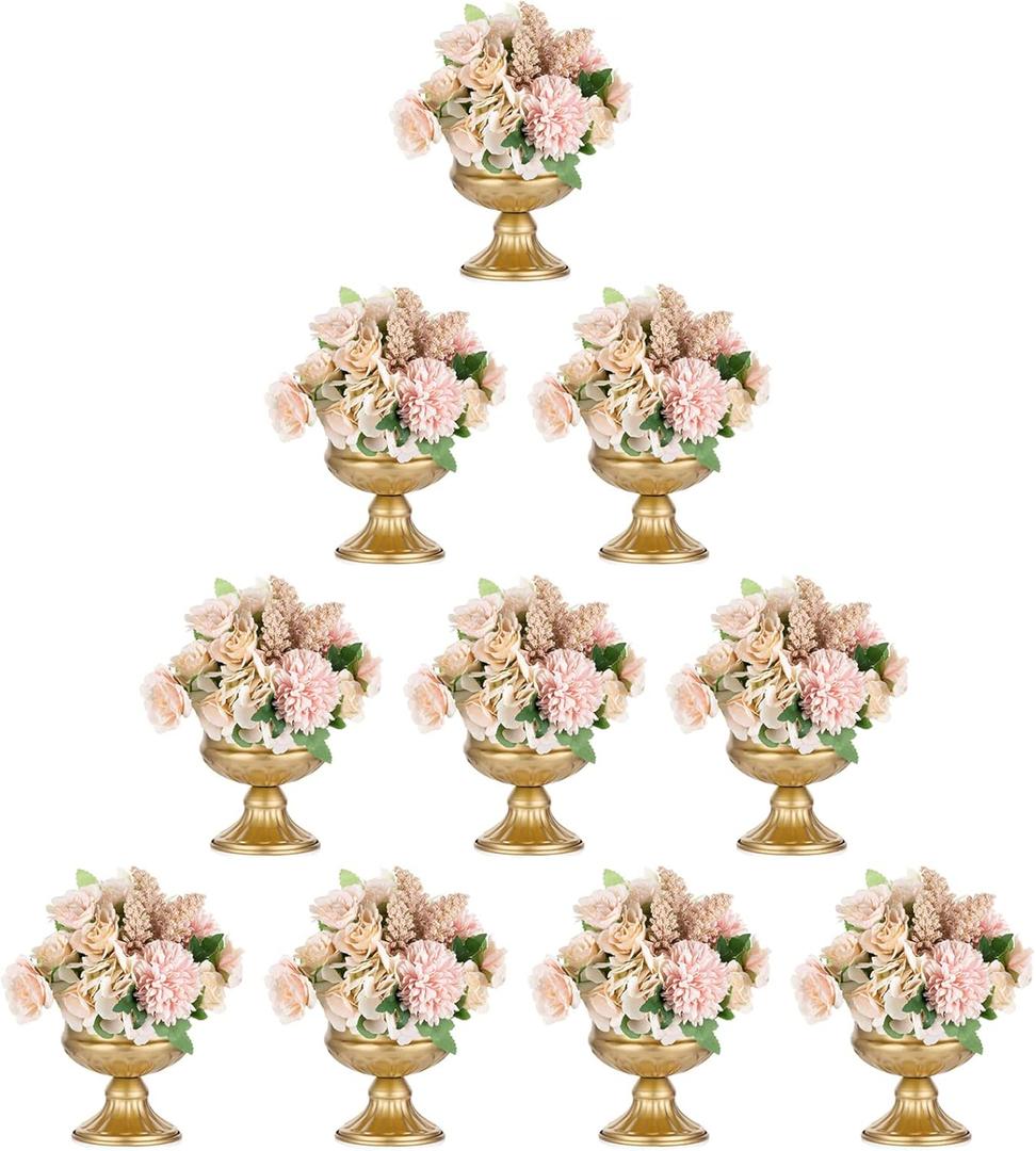 Metal Vases for Table Centerpieces, Hewory Gold Compote Pedestal Vase Floral Container Bulk, Brass Mini Footed Bowl Flower Holders Center Pieces for Wedding Birthday Party Anniversary (10pcs, 5in)