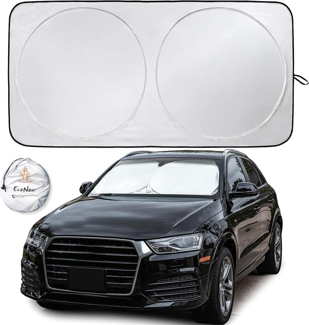 EcoNour Car Windshield Sun Shade | 2025 Upgraded Innovative No-Light-Pass Technology for Maximum Coverage | Foldable Sun Shade Keeps Your Vehicle Cool | Must-Have Car Accessories
