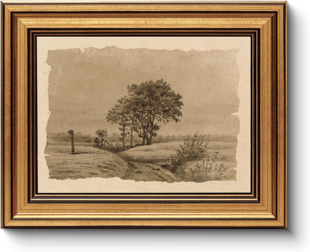WHASAYART Gold Framed Vintage Wall Art for Living Room, Landscape Painting Prints Shelf Decor for Kitchen, Aesthetic Tree of Life Farmhouse Bedroom Wall Decor, Gifts for Family - Country Road 8x10in