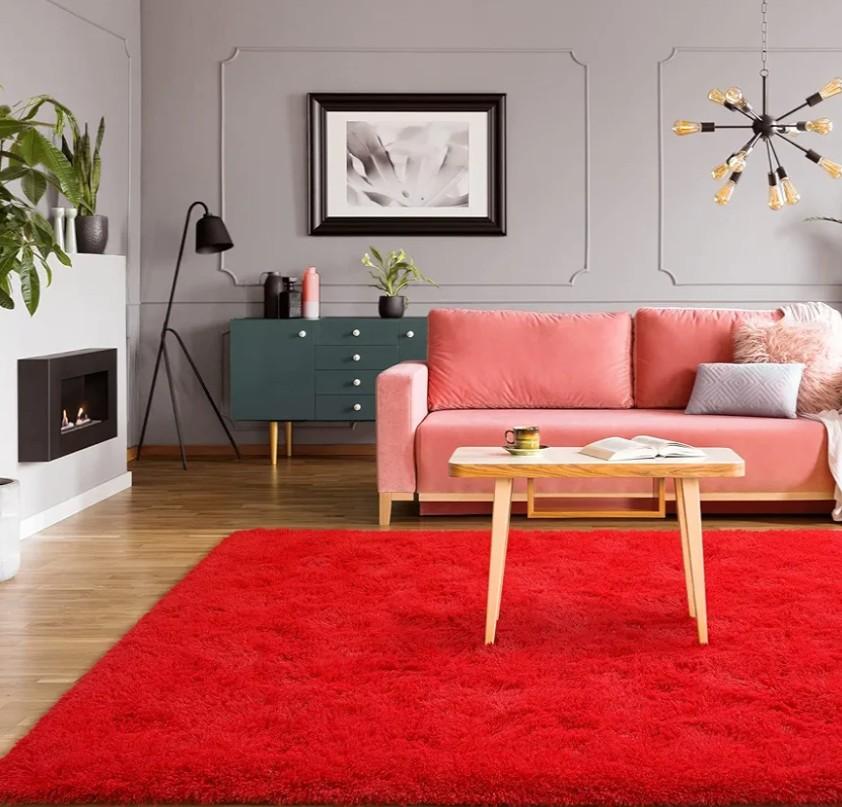 BENRON Fluffy Rugs for Living Room 6x9 Red, Washable Large Area Rugs for Bedroom Dining Table Office Kids Nursery Room, Washable Indoor Floor Carpets
