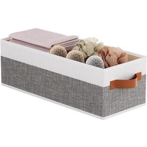 Collapsible Storage Bins 1-Pack, Foldable Baskets for Organizing, Clothes Boxes with Handles, Fabric Cubes Containers, White and Gray, 15 x 6 x 5 Inch