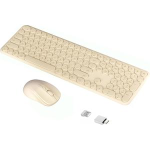 Wireless Keyboard Mouse Combo, 2.4Ghz Aesthetic Quiet Keyboard and Mouse Wireless, 110 Keys Full Size Ultra-Thin Cute Keyboard for Laptop, Computer, PC, Notebook, Windows, Mac OS (Khaki)