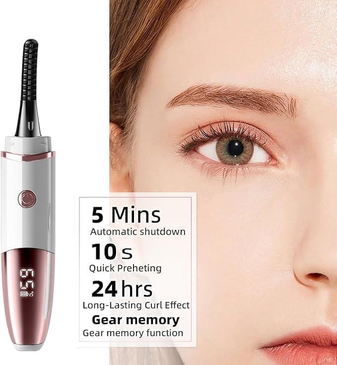 24 Hours Long Lasting - Rechargeable Electric Eyelash Curler with Type-C, with 4 Heating Modes Anti-Burn Mini Lash Curler with LED Display-White