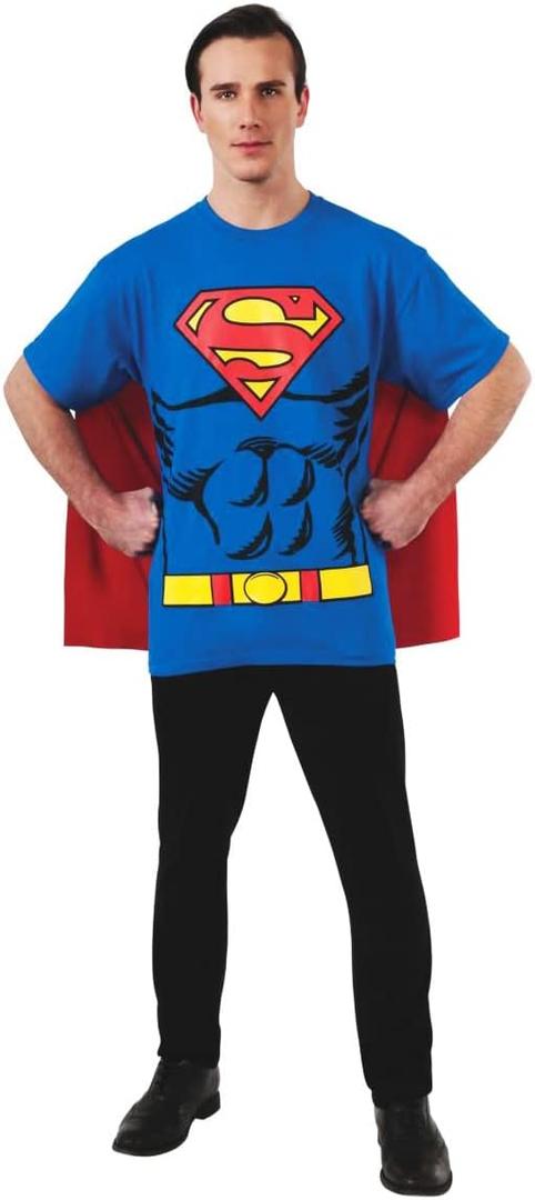 Rubies DC Comics Superheroes: Superman Costume T-Shirt With Cape for Adults (Medium, Blue)