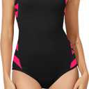Beautikini Period Swimwear One Piece Leakproof Menstrual Swimsuit Racerback Color Block Bathing Suit for Teen Girl Stripe, XL