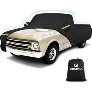 QUNSUNUS Car Cover for Chevrolet C10 C20 K10 K20 1960-1991 Standard Cab 6.5Ft Short Bed, Waterproof C10 Truck Cover with Zipper, Car Covers All Weather with Wind, Sun, UV and Dust Protection (black)