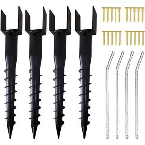 Furnishh No Dig Ground Anchor 4"x4" Post Holder U Model Screw in Post Stake for Mailbox Posts and Fence Posts, 27" Long Post Anchor Spike, 4 Packs, Black