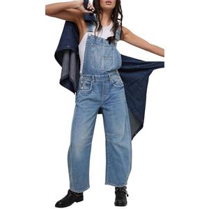 Qazel Vorrlon Denim Overalls for Women Barrel Wide Leg Bib Baggy Jeans Adjustable Denim Romper Stretch Jumpsuit Y2K Pants, XL