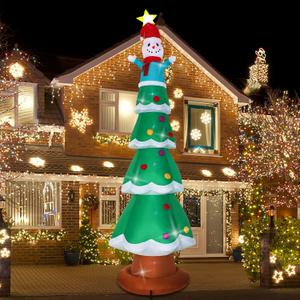 13ft Christmas Inflatable Outdoor Decoration Standing Christmas Tree Snowman Inflatable Patio Decoration with Built-in LED Lights for Christmas Holiday Party, Patio, Lawn Decoration