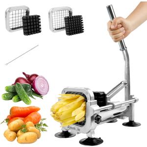 Anatole Professional French Fry Cutter Stainless Steel with 3/8'' 1/2'' Blades Manual Potato Slicer Veggie Chopper Homestyle Dicer for Onions Carrots Cucumbers