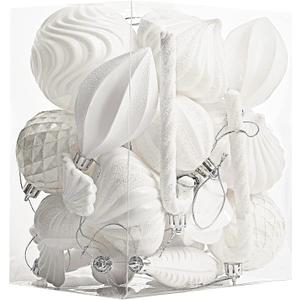 Christmas Ball Ornaments Shatterproof Plastic Tree Ornaments 24 PCS Shaped Styles Xmas Tree Holiday Decor,White