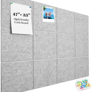 Large Cork Board Felt Wall Tiles, 48"x36" 12 Pack Alternative Cork Board for Walls Home Office, Cork Boards Alternative with Removable Adhesive Tabs, Pin Boards for Walls, Gray