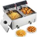 VEVOR Commercial Electric Deep Fryer, Upgrade Dual Tank 19 Qt, 3500W Stainless Steel Countertop Fryer with Baskets & Lids, Temp Control, Timer, Overheat Protection, for Commercial Restaurant, Silver