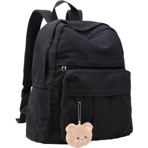 Phaoullzon Medium Canvas Laptop Backpack for Women Vintage Travel Backpack, Black