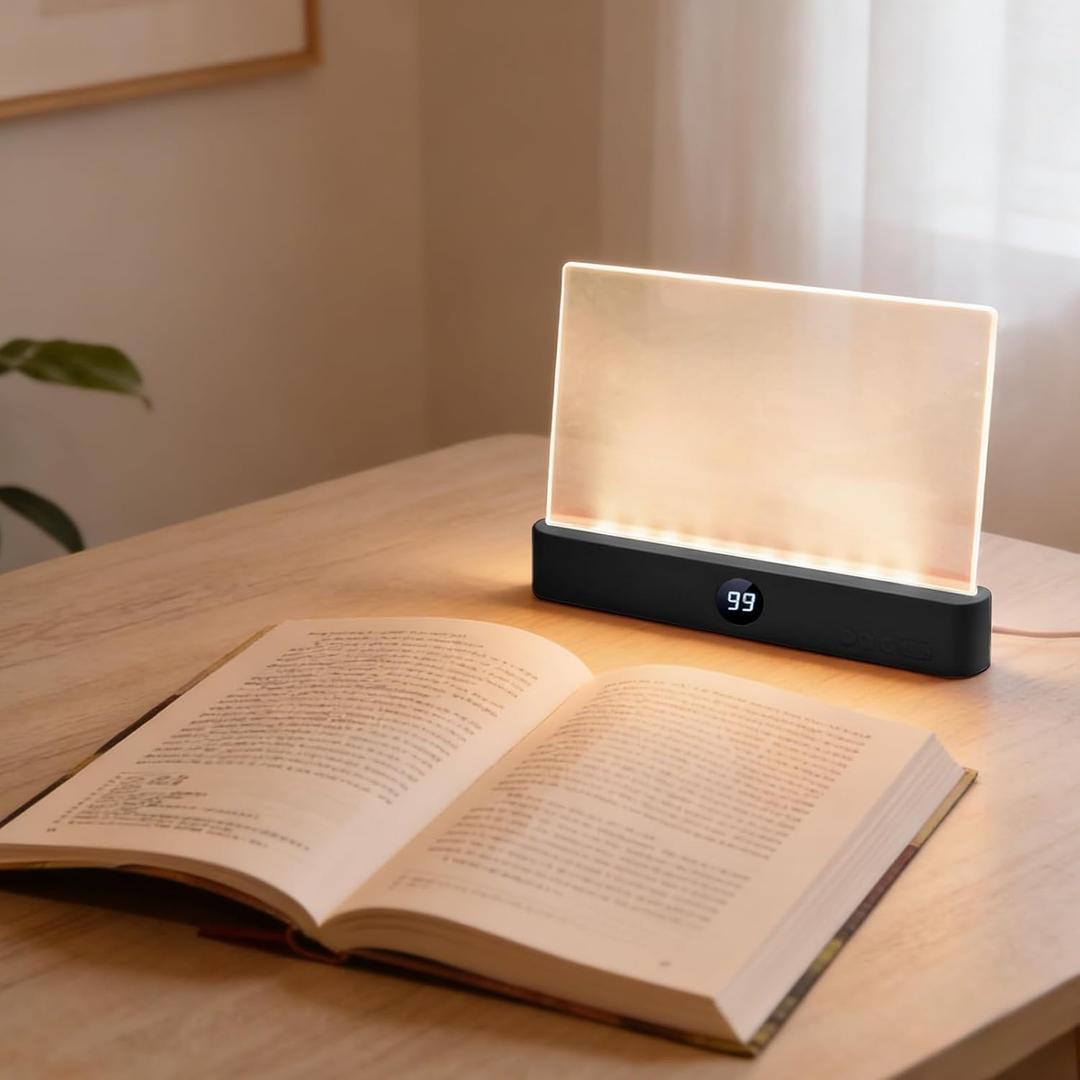 Book Light, Rechargeable Clear LED Flat Reading Light with 3 Colors & Timer, Dimmable Panel Plate Lamp Book Full Page Light for Reading in Bed at Night, for Women Readers Kids Book Lovers (Black)