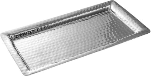Monarch Abode Hand Hammered Metal Serving Tray, 10-Inch Nickel Finish – Rectangle Serving Platter, Small Serving Tray for Party, Fruit Platter, Dessert Trays, Serving Dishes