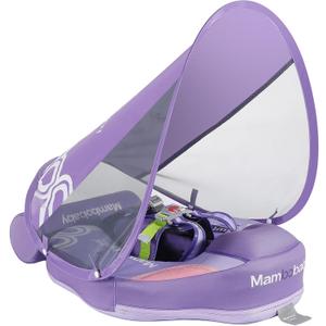 Mambobaby Float with Canopy and Tail New Upgraded Non-Inflatable Baby Pool Float Mambo Float Swim Trainer Solid Infant Swim Float Adjustable Pearl Foam Baby Swim Ring Cloth ZS Purple