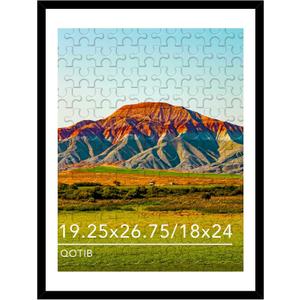 Wood 19.25x26.75 Puzzle Frame with 18x24 Mat Black, Display 18x24 with Mat or 19.25x26.75 Without Mat, Wood 19.25 by 26.75 Photo Frame, 19.25 x 26.75 Picture Frame for Wall Hanging Display, Black