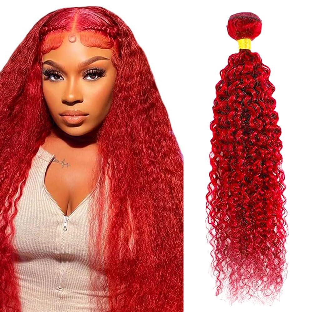 Curly Human Hair Bundles 24 Inch Color Light Red Single Bundle Human Hair Kinkycurly Wave Burgundy 100g Per 1 Bundle Brazilian Virgin Remy Hair Extensions For Black Woman