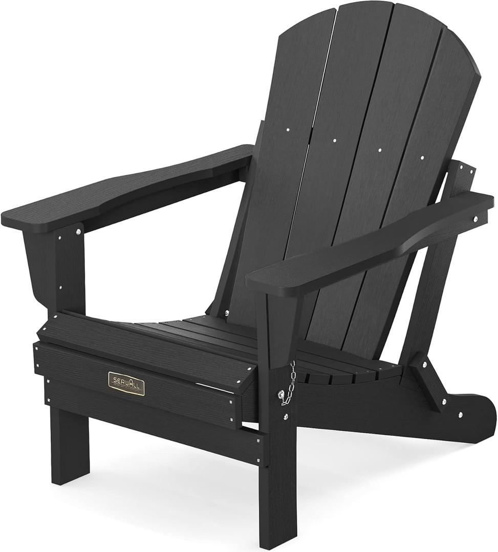 SERWALL Folding Adirondack Chairs Patio Chairs Lawn Chair Outdoor Weather Resistant for Patio Garden, Backyard Deck, Fire Pit - Black (1 PACK)