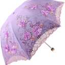 Honeystore Vintage Lace UV Sun Parasol Folding 3D Flower Embroidery Umbrella (09Purple)