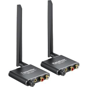 LiNKFOR 2.4Ghz Wireless Audio Transmitter Receiver, 50M/164Ft Long-Range Transmitter & Receiver with Low Latency,Volume Control,Ideal for TV/Subwoofers/Speakers,RCA(3.5mm) Out/Input