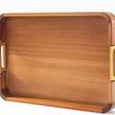 Acacia Wood Serving Tray with Metal Handles, 17x12in Food Drinks Tray for Coffee Table, Breakfast, Dinner & Bar, Rustic Decorative Storage Tray for Ottoman, Kitchen, Parties
