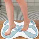 CUANBOZAM Bow-Shaped Bathroom Rug Mat - Handmade Plush Bathmat 30''x24'' (75x60cm) Non-Slip Bow Bathroom Decor for Girls, Coquette Aesthetic Room & Vanity Shaggy Floor Mat (Blue)