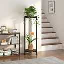 Plant Stand Indoor Corner Tall 2 Tier Metal Modern Flower Storage Plant Shelf Holder for Living Room Balcony Garden,Black (2 Tier-Black Round)